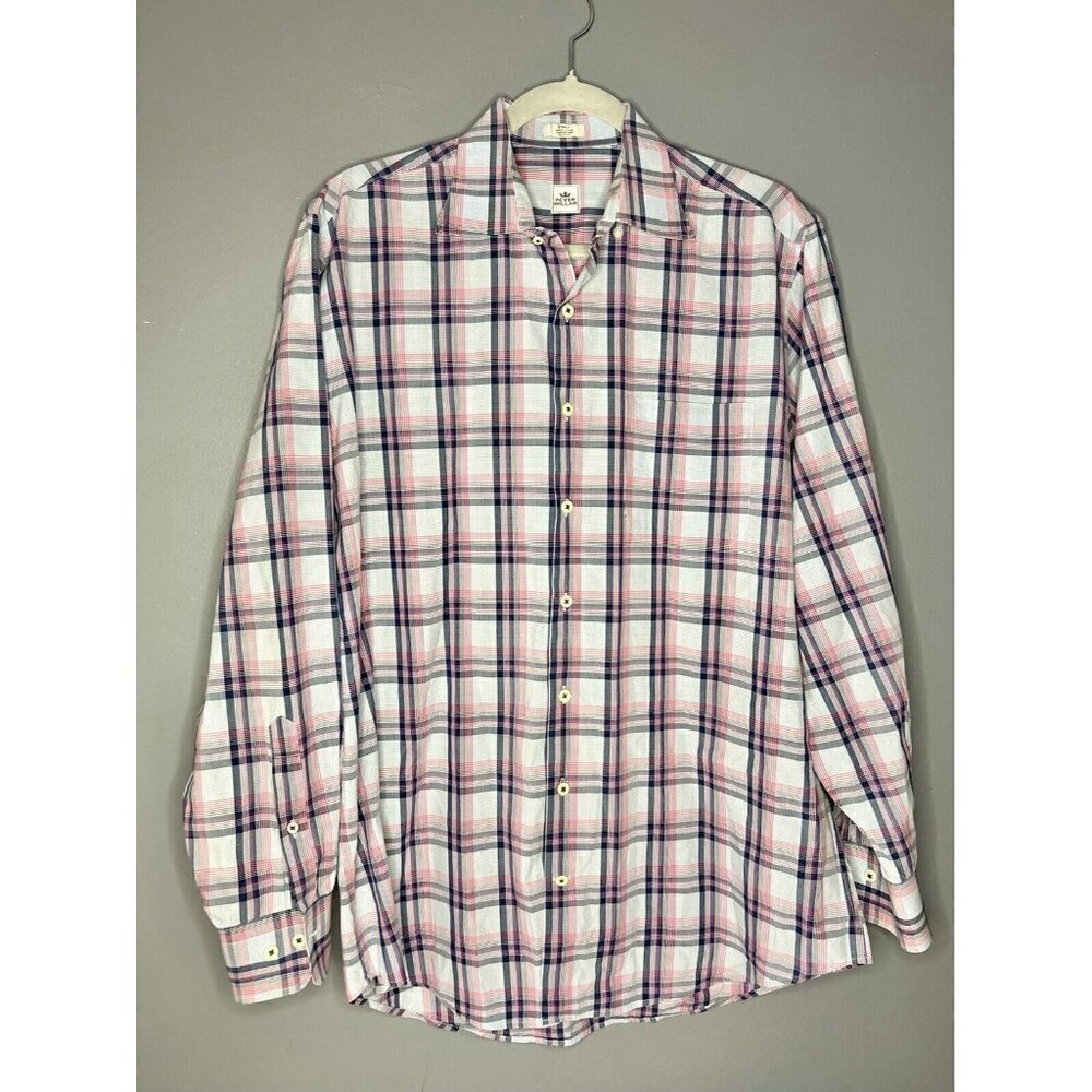 Peter Millar Plaid Button Down Mens L Blue Pink Casual Work Preppy Golf Normcore